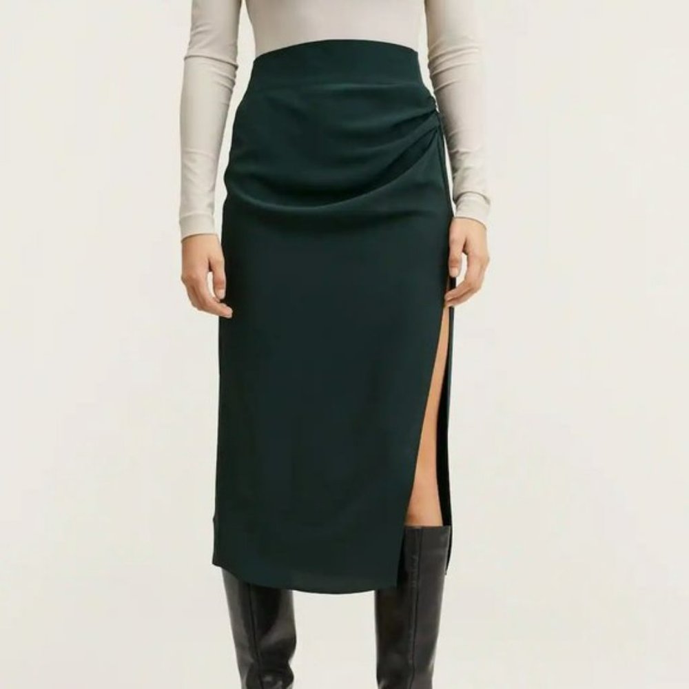 NWT Mango Dark Forest Green Vent Midi Skirt size XXL